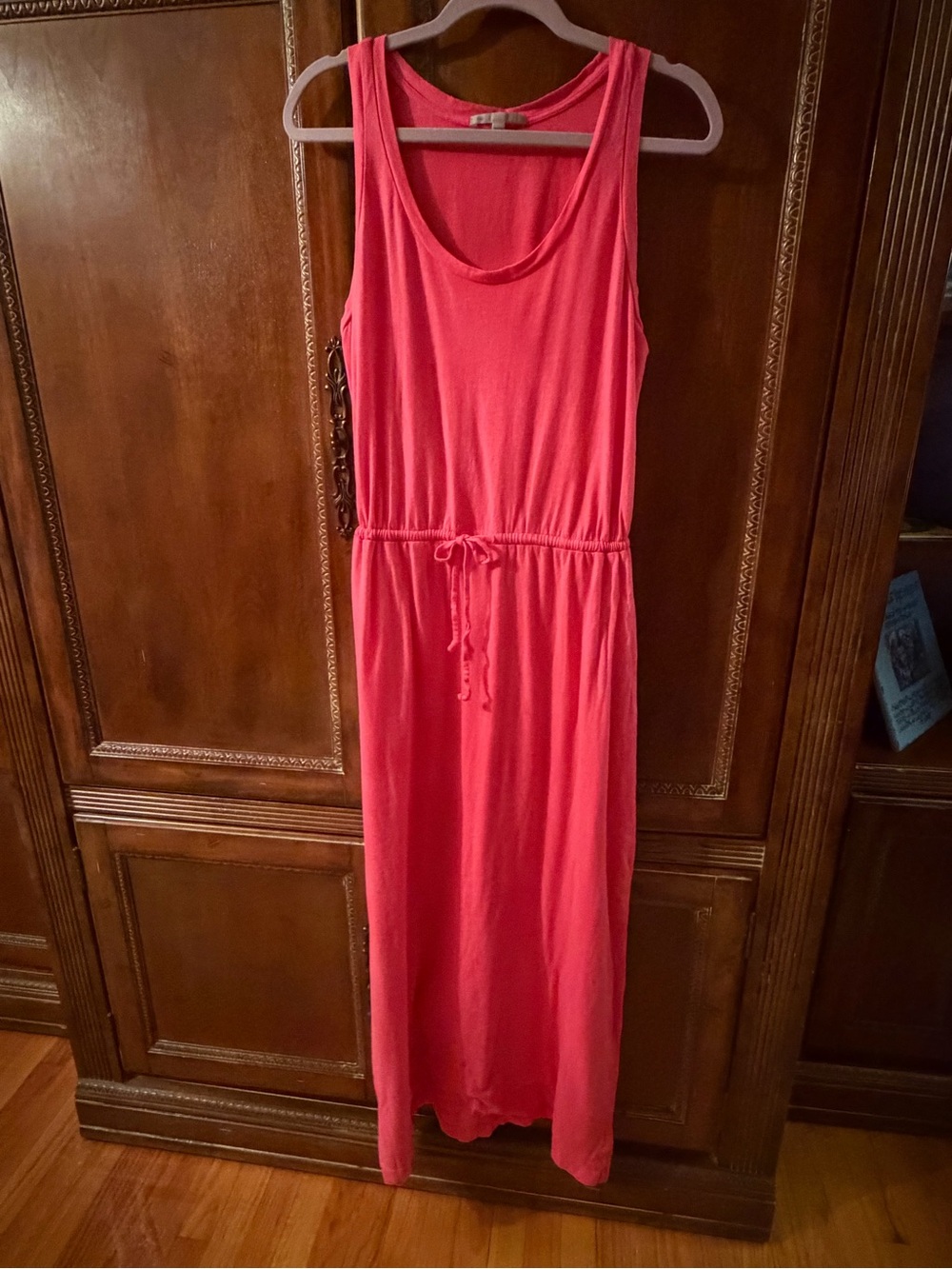 Gap Sleeveless Coral Pink Drawstring Waist Maxi Dress